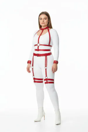 Plus Size Red Women's Harness Set with Garter and Ring Detail - APFT697