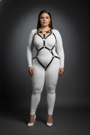 Plus Size Black Women's Harness Set Sexy Bodysuit with Ring Detail - APFT706