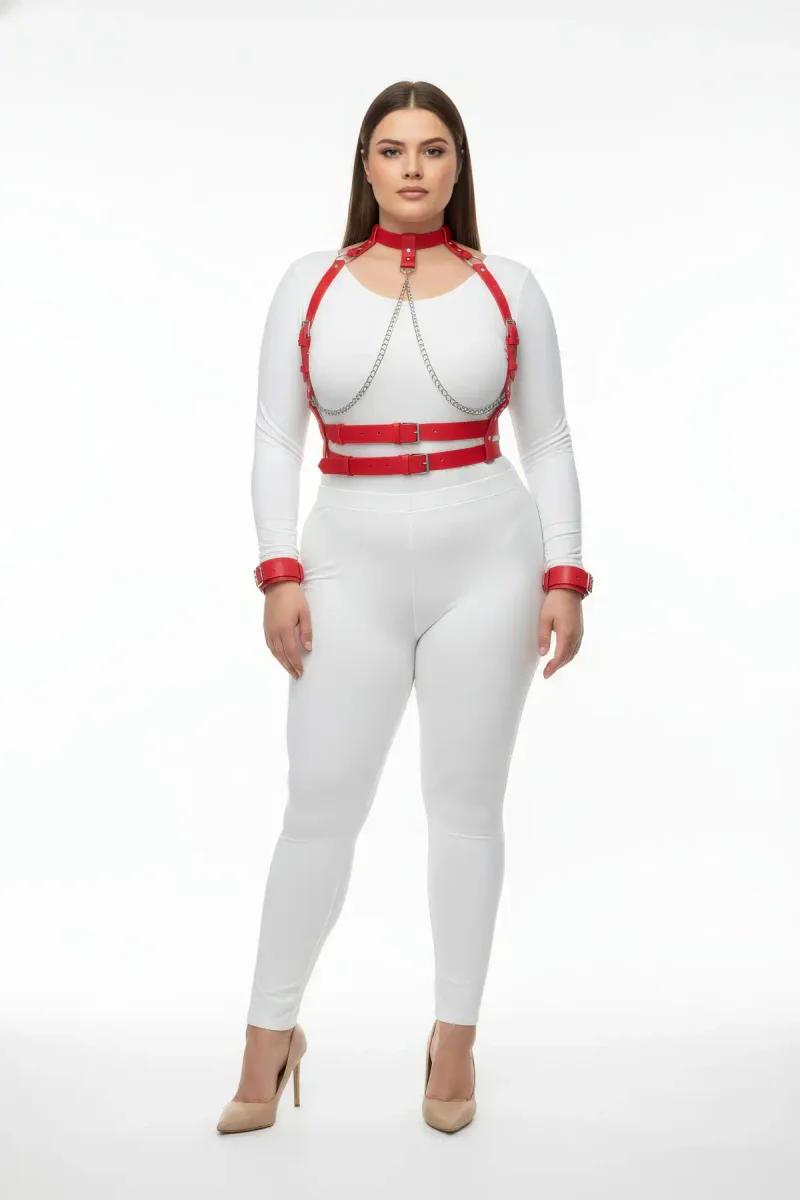 Red Faux Leather Harness Front