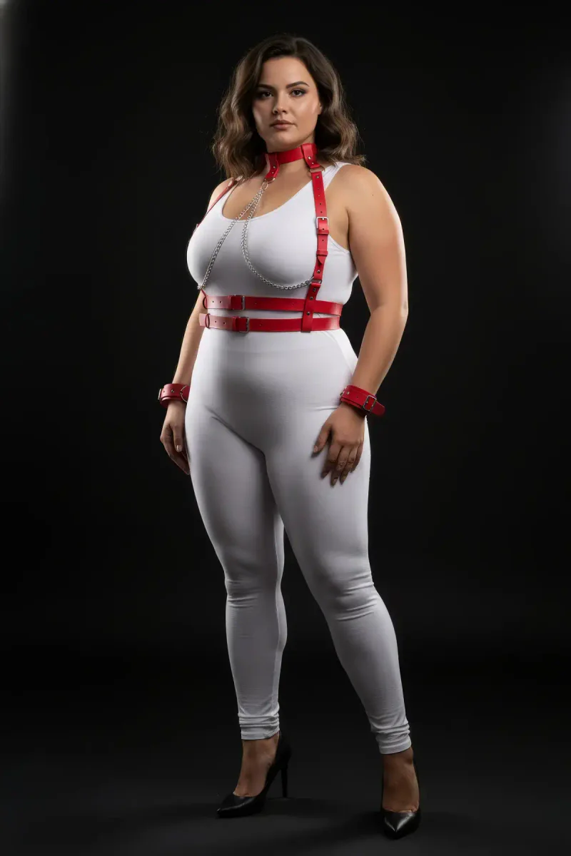 Plus Size Red Harness Set Side Profile Silver
