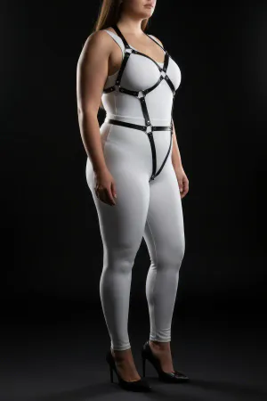 Plus Size Black Women's Full Body Leather Harness Set with Ring Detail Fancy Accessory - APFT759