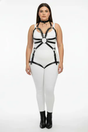 Plus Size Black Women's Harness Suit Full Body Leather Stylish Design - APFT781