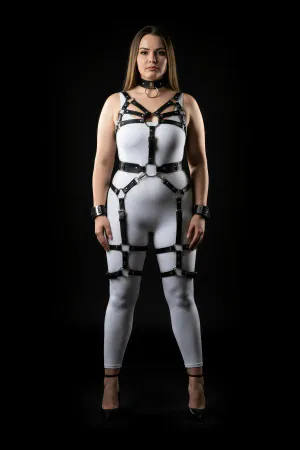 Plus Size Black Women's Harness Set Full Body Garter Leather Accessory - APFT1267