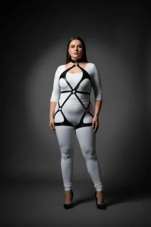 Plus Size Black Women's Leather Full Body Harness Suit Casual and Fancy Combination Accessory - APFT1331