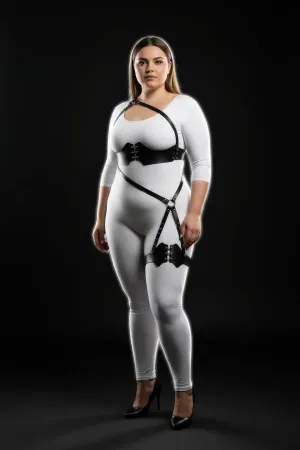 Plus Size Black Women's Harness Suit with Full Body Corset Detail - APFT1372