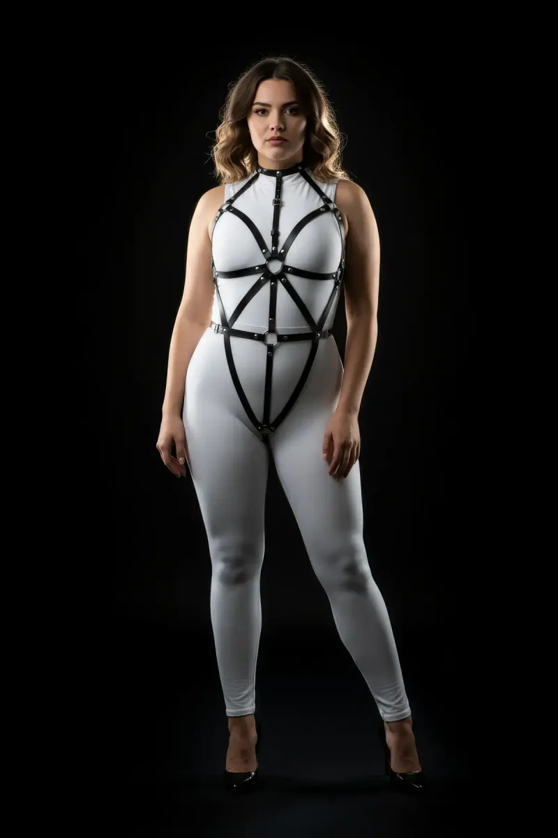 Black Faux Leather Full Body Harness for Women – Adjustable Plus Size