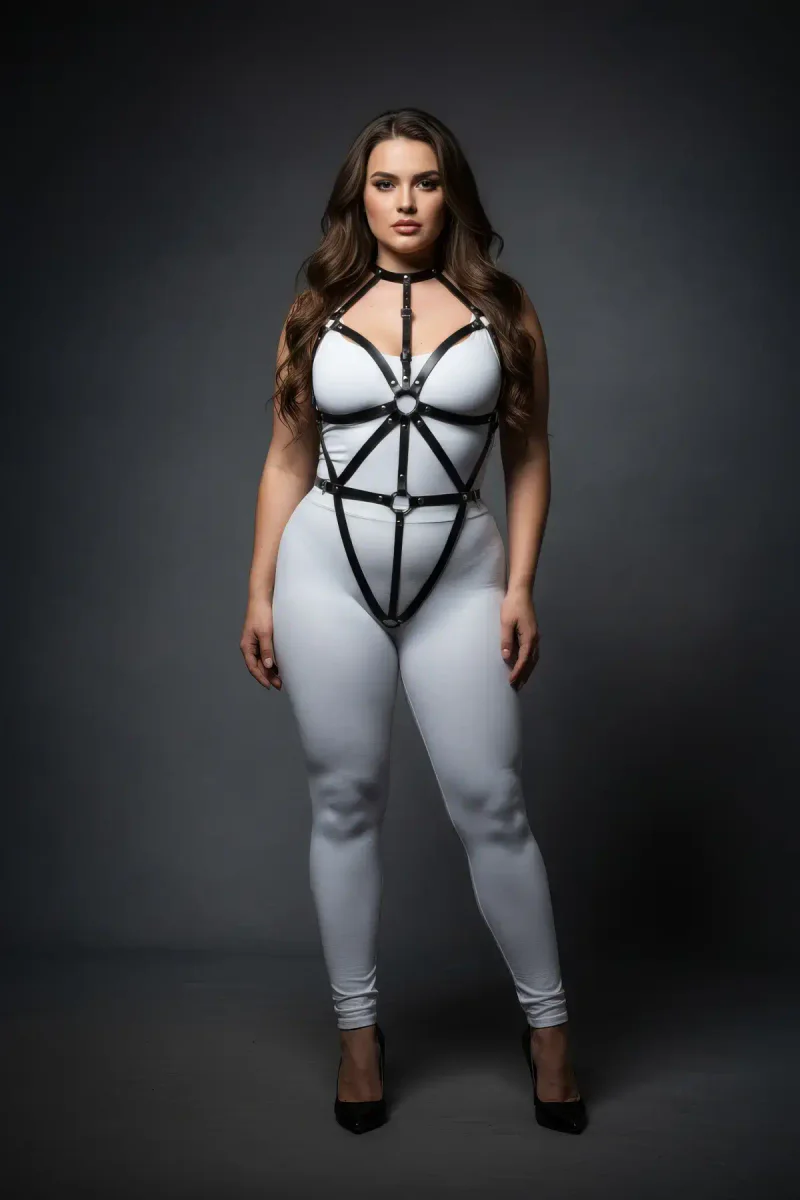 Black Faux Leather Full Body Harness for Women – Adjustable Plus Size