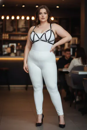 Plus Size Black Women's Leather Bra Harness Set Stylish Accessory - APFT111