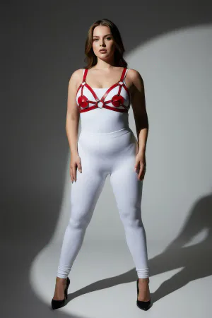 Plus Size Red Women's Harness Set with Leather Ring Detail Fancy Accessory - APFT112