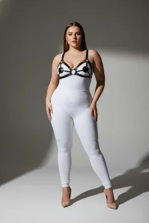 Large Size Black Women's Leather Bra Harness Set with Ring Detail Fancy Accessory - APFT112