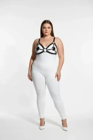 Large Size Black Women's Leather Bra Harness Set with Ring Detail Fancy Accessory - APFT112