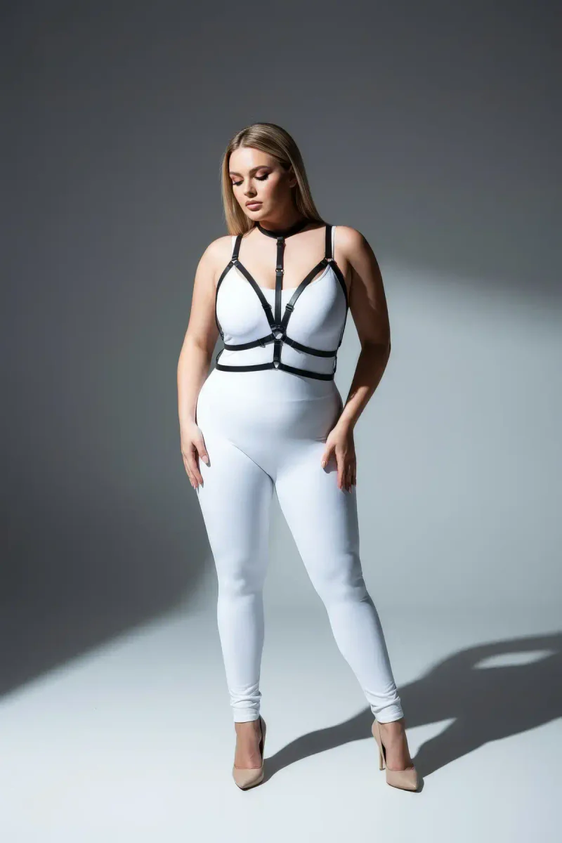 Plus Size Black Women's Harness Set with Rubber Ring Detail Fancy Accessory - APFT137