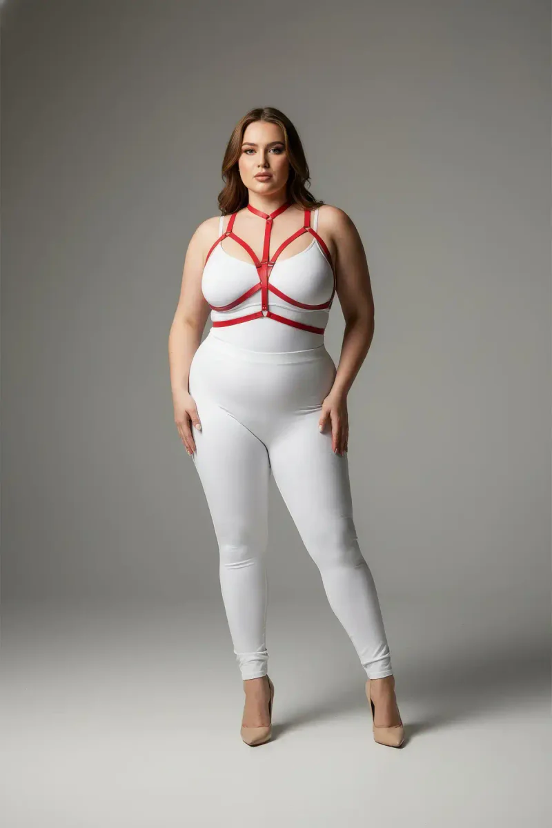 Plus Size Red Women's Rubber Harness Set Adjustable Stylish Body Accessory - APFT143