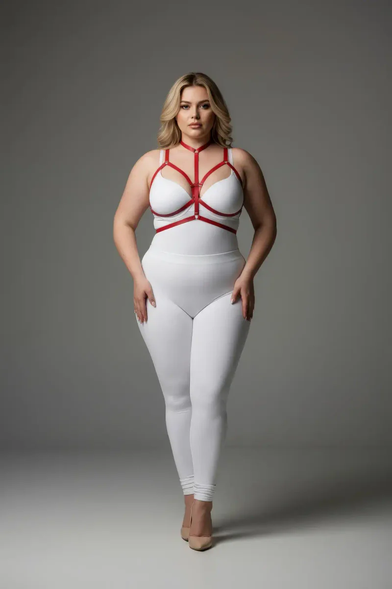 Plus Size Red Women's Rubber Harness Set Adjustable Stylish Body Accessory - APFT143