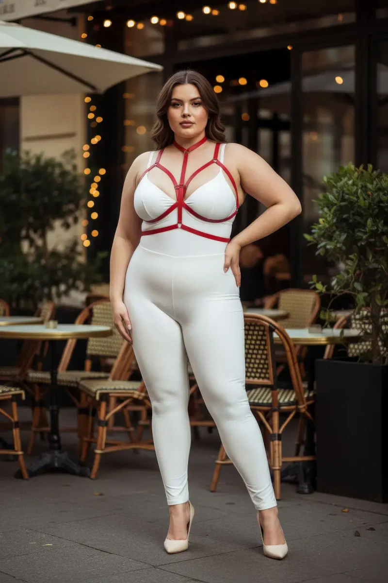Plus Size Red Women's Rubber Harness Set Adjustable Stylish Body Accessory - APFT143