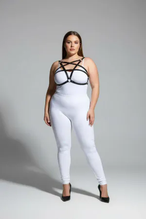 Plus Size Black Women's Leather Chest Harness Set, Stylish Body Accessory - APFT167