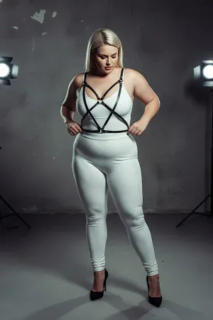 Large Size Black Women's Harness Suit Leather Cross Strap Combination Accessory - APFT181