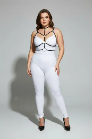 Large Size Black Women's Harness Ring and Neck Collar Detailed Rubber Accessory - APFT184