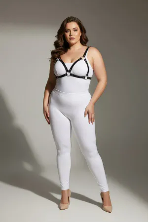 Plus Size Black Women's Leather Harness Set Ring Detailed Bra Accessory - APFT190