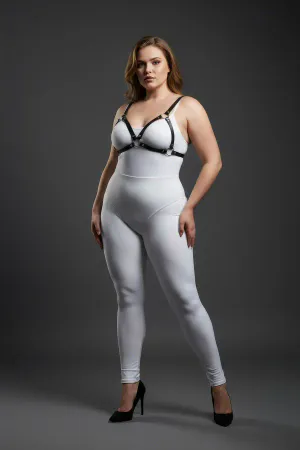 Plus Size Black Women's Leather Harness Set Ring Detailed Bra Accessory - APFT190