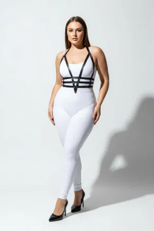 Large Size Black Women's Leather Harness Set Adjustable Aesthetic Design - APFT237