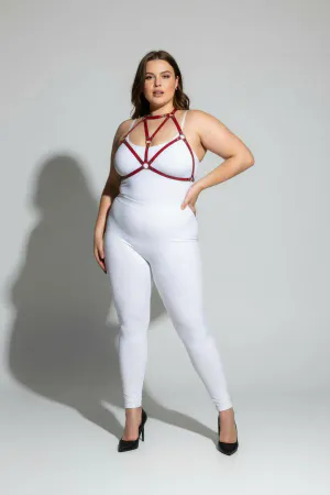 Plus Size Red Women's Leather Harness Set Stylish Body Accessory with Ring Detail - APFT244