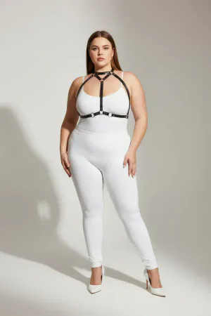 Large Size Black Women's Leather Harness Suit Ring Detailed Combination Accessory - APFT245