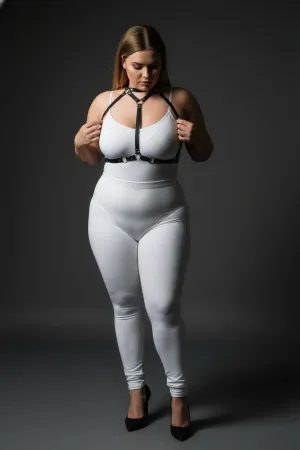 Large Size Black Women's Leather Harness Suit Ring Detailed Combination Accessory - APFT245