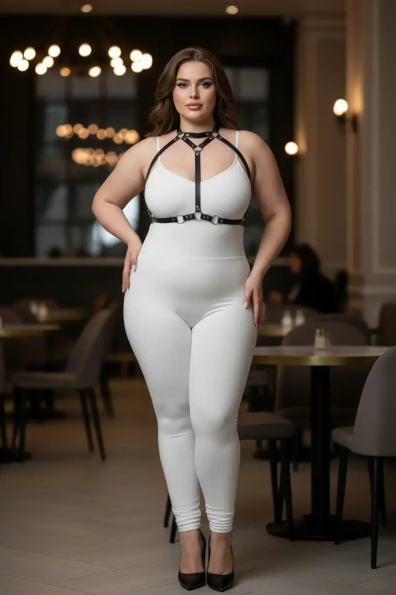 Large Size Black Women's Leather Harness Suit Ring Detailed Combination Accessory - APFT245