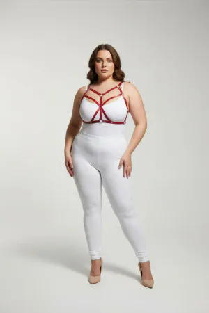 Large Size Red Women's Leather Harness Suit Cross Strap Aesthetic Body Accessory - APFT247