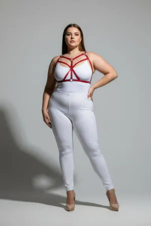 Large Size Red Women's Leather Harness Suit Cross Strap Aesthetic Body Accessory - APFT247