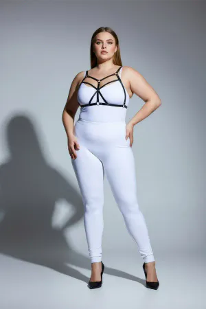 Plus Size Black Women's Leather Harness Suit Fancy Wear Ring Detailed - APFT265