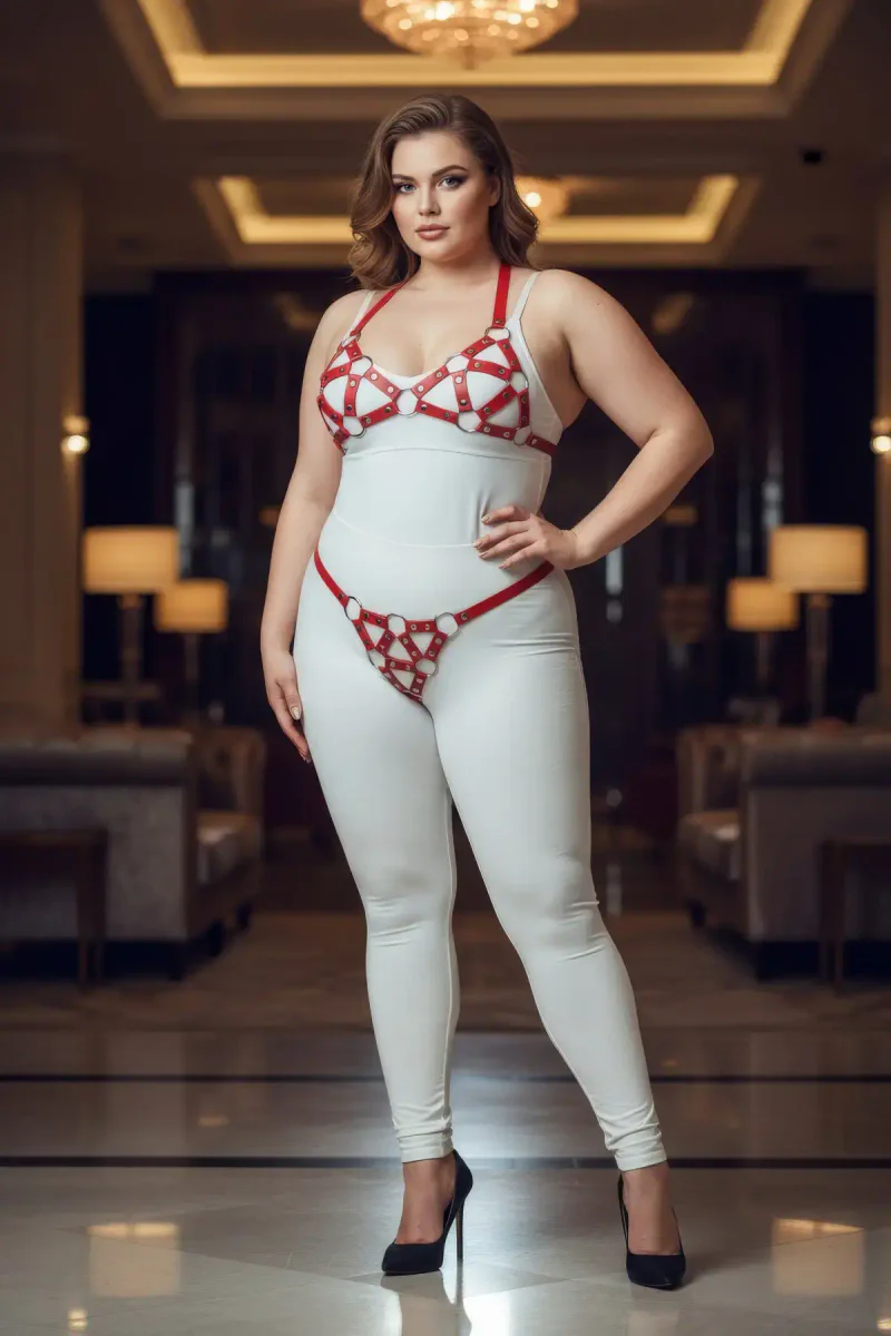 Red Faux Leather Harness Set Plus Size