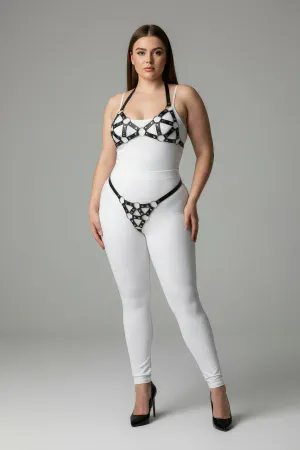 Plus Size Black Women's Harness Set Ring Detailed Sexy Leather Fancy Accessory - APFT422