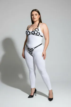 Plus Size Black Women's Harness Set Ring Detailed Sexy Leather Fancy Accessory - APFT422