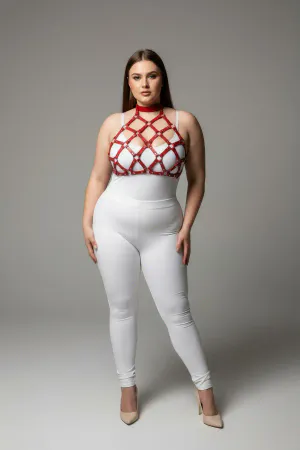 Plus Size Red Women's Leather Harness Set Stylish Accessory with Nail Detail - APFT443