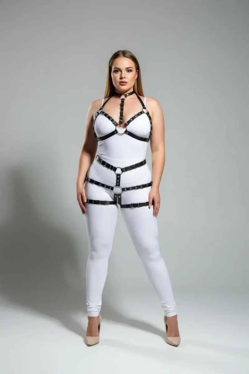 Faux Leather Harness Set Adjustable Straps