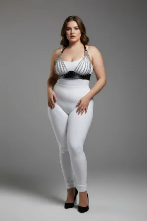 Plus Size Black Women's Harness Suit Chain Detailed Leather Fancy Accessory - APFT964