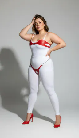 Plus Size Red Women's Leather Chain Detailed Fancy Harness Set - APFT1234