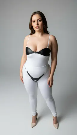 Plus Size Black Women's Harness Set with Chain and Ring Detail Leather Fancy Accessory - APFT1234