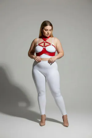 Plus Size Red Women's Harness Suit Neck Collar Detailed Leather Fancy - APFT1237