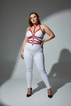 Plus Size Red Women's Harness Suit Full Body Adjustable Leather Accessory - APFT24