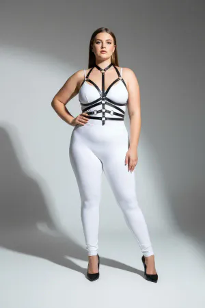 Plus Size Black Women's Leather Harness Set Fancy Accessory with Ring Detail - APFT24