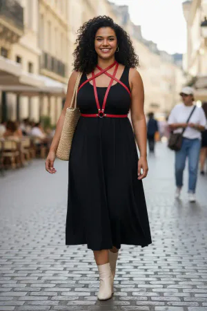 Plus Size Red Women's Belt Leather Harness Style Dress Accessory - APFT15