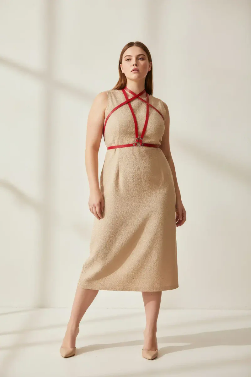 Plus Size Red Women's Belt Leather Harness Style Dress Accessory - APFT15
