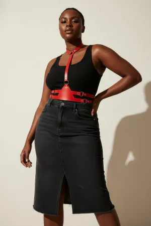 Plus Size Red Women's Belt Corset Style Leather Harness Accessory - APFT17