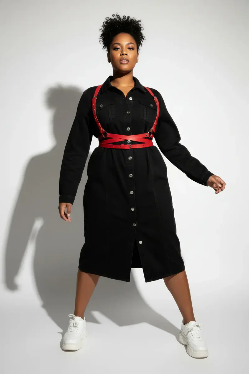 Plus Size Red Women's Belt Leather Harness Body Accessory - APFT198