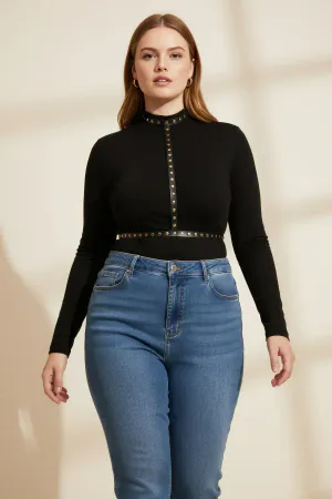 Plus Size Black Women's Belt Studded Leather Harness Body Accessory - APFT343