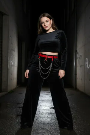 Plus Size Red Women's Belt with Ring Buckle and Chain Detail Leather Accessory - APFT484