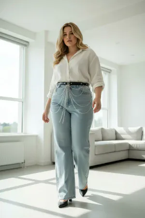 Large Size Black Women's Belt with Multiple Chain Detail Outfit Accessory - APFT512